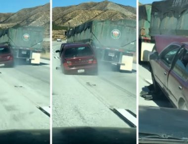 Φορτηγό έσερνε για χιλιόμετρα αυτοκίνητο χωρίς ... να το καταλάβει ο οδηγός! (βίντεο)